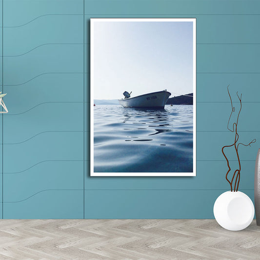 Photo Boat and River Canvas Print Blue Modern Style Wall Art for House Interior Blue Clearhalo 'Art Gallery' 'Canvas Art' 'Contemporary Art Gallery' 'Modern' Arts' 1654829