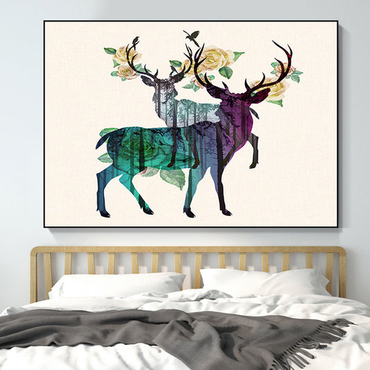 Purple Deers Canvas Print Animal Country Textured Surface Wall Art Above Bed Purple Clearhalo 'Art Gallery' 'Canvas Art' 'Country Art Gallery' 'French Country' 'Rustic' Arts' 1654883
