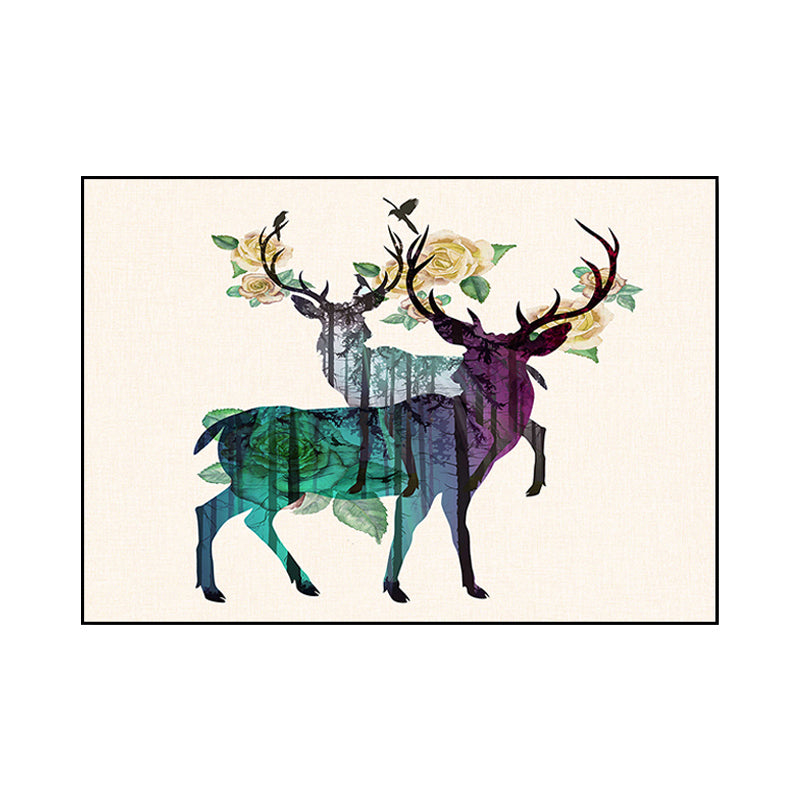 Purple Deers Canvas Print Animal Country Textured Surface Wall Art Above Bed Clearhalo 'Art Gallery' 'Canvas Art' 'Country Art Gallery' 'French Country' 'Rustic' Arts' 1654886