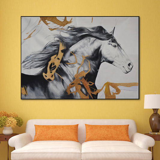 Steed Canvas Art Farmhouse Style Textured Wall Decoration in Black-Gold for Bedroom Clearhalo 'Art Gallery' 'Canvas Art' 'Country Art Gallery' 'French Country' 'Rustic' Arts' 1654892