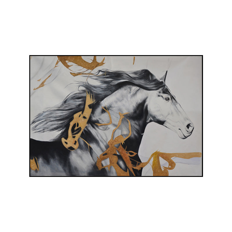 Steed Canvas Art Farmhouse Style Textured Wall Decoration in Black-Gold for Bedroom Clearhalo 'Art Gallery' 'Canvas Art' 'Country Art Gallery' 'French Country' 'Rustic' Arts' 1654893
