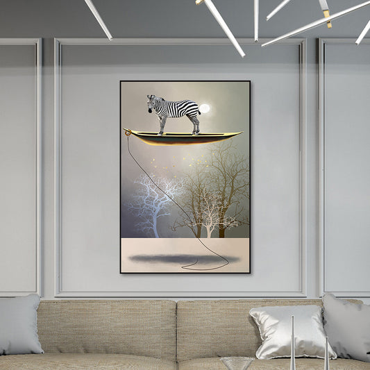 Rustic Moon Night Art Print Pastel Color Animal Standing on the Floating Boat Wall Decor Clearhalo 'Art Gallery' 'Canvas Art' 'Country Art Gallery' 'French Country' 'Rustic' Arts' 1654913