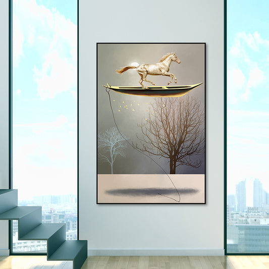 Rustic Moon Night Art Print Pastel Color Animal Standing on the Floating Boat Wall Decor Clearhalo 'Art Gallery' 'Canvas Art' 'Country Art Gallery' 'French Country' 'Rustic' Arts' 1654921