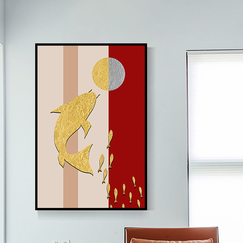 Pink-Gold Asian Wall Art Decor Fish Playing Ball Canvas Print for Dining Room Pink Clearhalo 'Arts' 'Canvas Art' 1654934