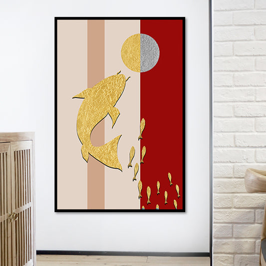 Pink-Gold Asian Wall Art Decor Fish Playing Ball Canvas Print for Dining Room Clearhalo 'Arts' 'Canvas Art' 1654936