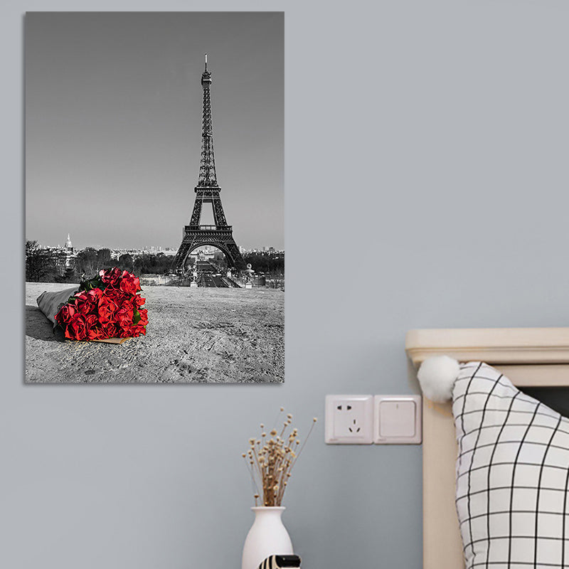 Photographic Print Eiffel Tower Canvas Art Modern Novelty Landmark Wall Decor in Red-Grey Clearhalo 'Art Gallery' 'Canvas Art' 'Contemporary Art Gallery' 'Modern' Arts' 1654968