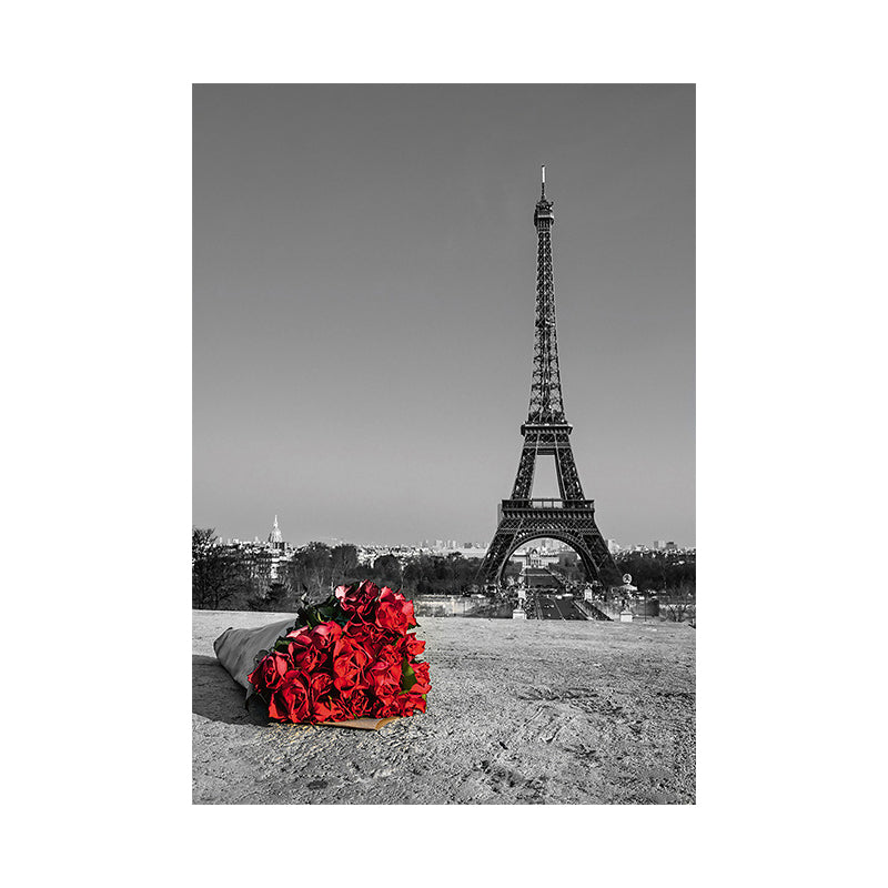 Photographic Print Eiffel Tower Canvas Art Modern Novelty Landmark Wall Decor in Red-Grey Clearhalo 'Art Gallery' 'Canvas Art' 'Contemporary Art Gallery' 'Modern' Arts' 1654969