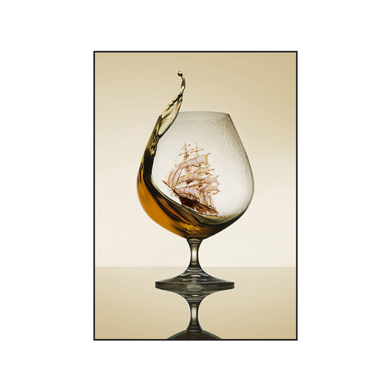 Modernism Canvas Wall Art in Brown Sailboat inside the Wine Glass Wall Decor for Kitchen Clearhalo 'Art Gallery' 'Canvas Art' 'Contemporary Art Gallery' 'Modern' Arts' 1654987