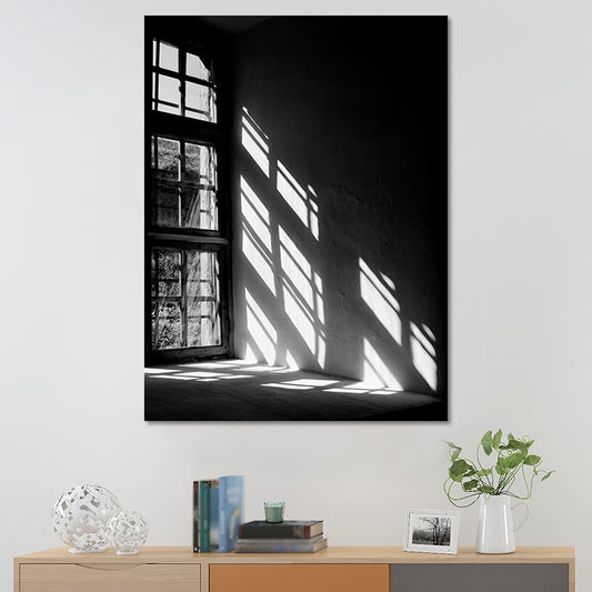 Photographic Modern Canvas Wall Art with Evening Sun Shines Through Window Scenery, Black Black Clearhalo 'Art Gallery' 'Canvas Art' 'Contemporary Art Gallery' 'Modern' Arts' 1655009