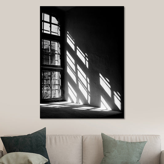 Photographic Modern Canvas Wall Art with Evening Sun Shines Through Window Scenery, Black Clearhalo 'Art Gallery' 'Canvas Art' 'Contemporary Art Gallery' 'Modern' Arts' 1655011