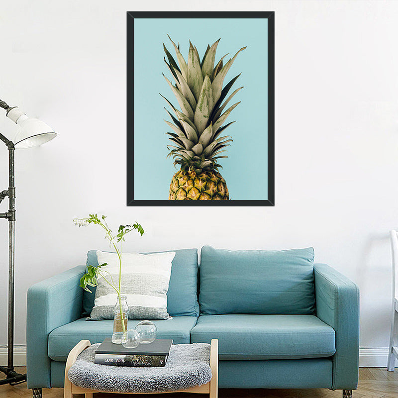 Nordic Photography Pineapple Wall Art Sitting Room Canvas Print in Green on Blue Clearhalo 'Arts' 'Canvas Art' 1655017