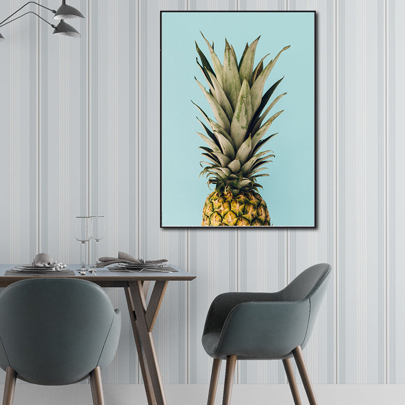 Nordic Photography Pineapple Wall Art Sitting Room Canvas Print in Green on Blue Clearhalo 'Arts' 'Canvas Art' 1655018
