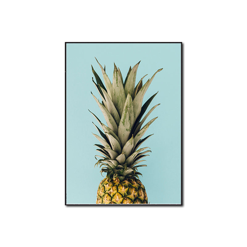 Nordic Photography Pineapple Wall Art Sitting Room Canvas Print in Green on Blue Clearhalo 'Arts' 'Canvas Art' 1655019