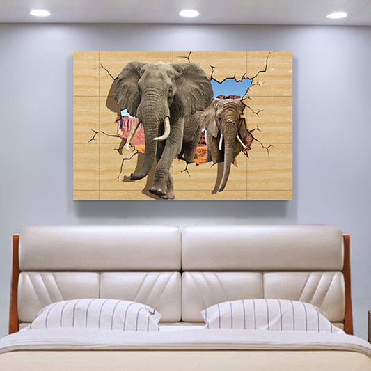 Mixed Media Modernist Canvas Wall Art with Elephant Breaking Through Barrier Pattern in Yellow Yellow Clearhalo 'Art Gallery' 'Canvas Art' 'Contemporary Art Gallery' 'Modern' Arts' 1655030
