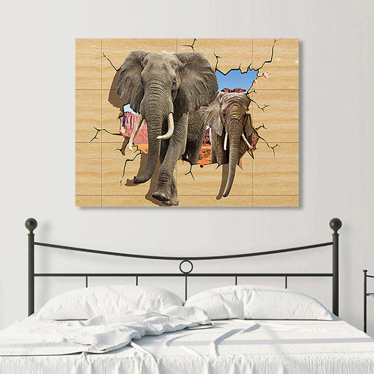 Mixed Media Modernist Canvas Wall Art with Elephant Breaking Through Barrier Pattern in Yellow Clearhalo 'Art Gallery' 'Canvas Art' 'Contemporary Art Gallery' 'Modern' Arts' 1655031
