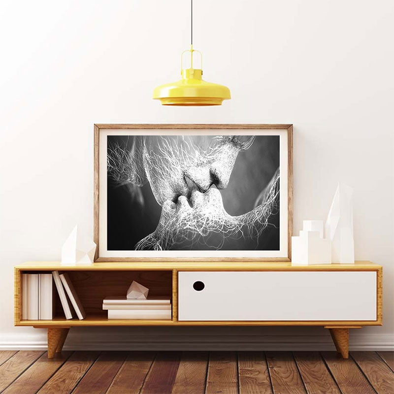 Romantic Kissing Figure Pattern Painting for Living Room Character Wall Art Print Black Clearhalo 'Arts' 'Canvas Art' 1655037