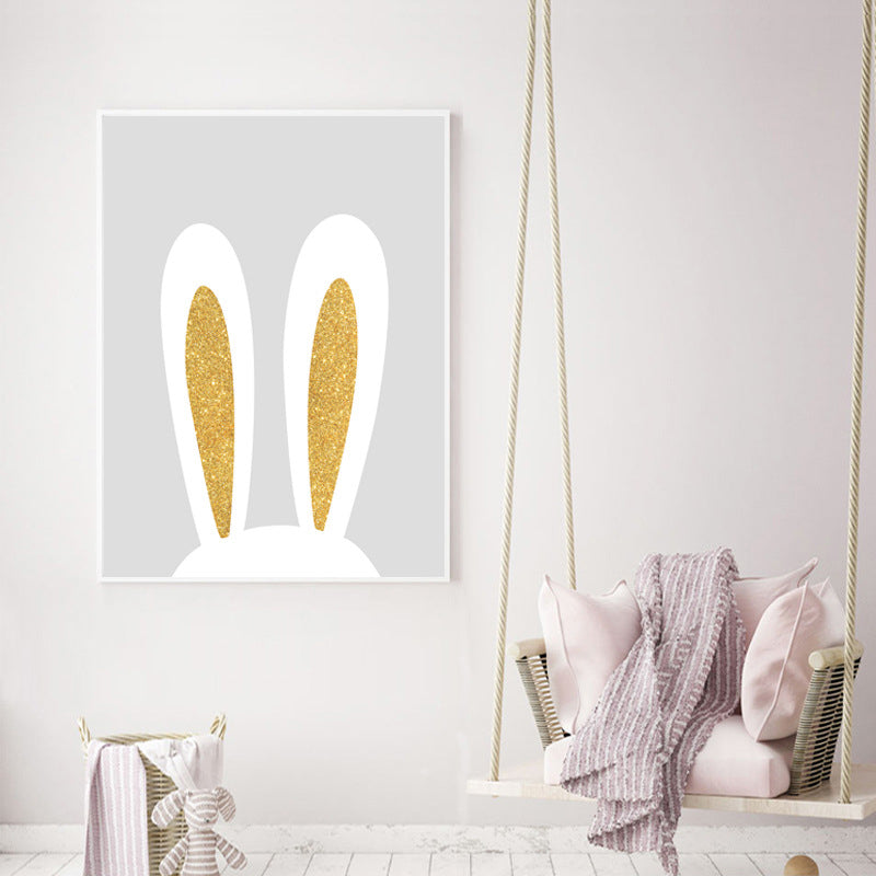 Minimalism Rabbit Ear Paintings for Playroom Canvas Wall Art in Yellow, Multiple Sizes Yellow Clearhalo 'Art Gallery' 'Canvas Art' 'Kids' Arts' 1655050