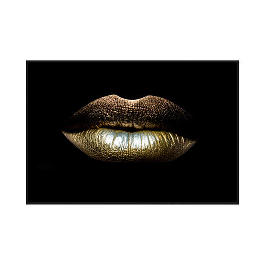 Modern Woman Lip Wall Art Print Gold-Black Textured Surface Canvas for Dining Room Clearhalo 'Art Gallery' 'Canvas Art' 'Contemporary Art Gallery' 'Modern' Arts' 1655081