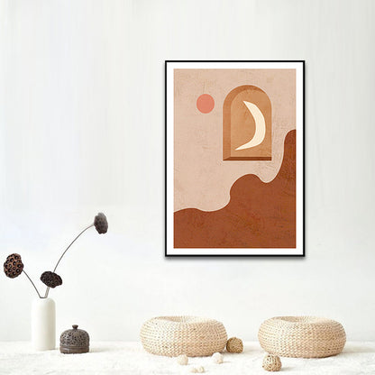 Canvas Brown Wall Art Print Scandinavian Moon on the Panel and Sun Painting for Home Decor Brown Clearhalo 'Arts' 'Canvas Art' 1655085