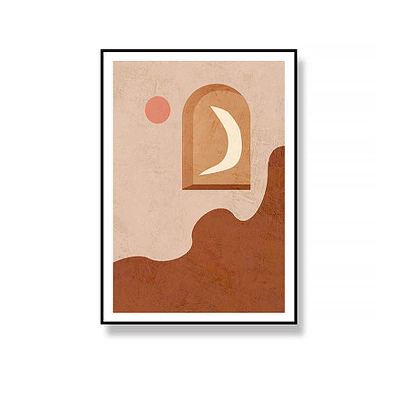 Canvas Brown Wall Art Print Scandinavian Moon on the Panel and Sun Painting for Home Decor Clearhalo 'Arts' 'Canvas Art' 1655088