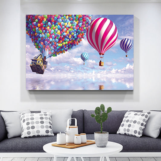 Purple Hot Air Balloon Painting Textured Children's Art Wrapped Canvas for Living Room Purple Clearhalo 'Art Gallery' 'Canvas Art' 'Kids' Arts' 1655109