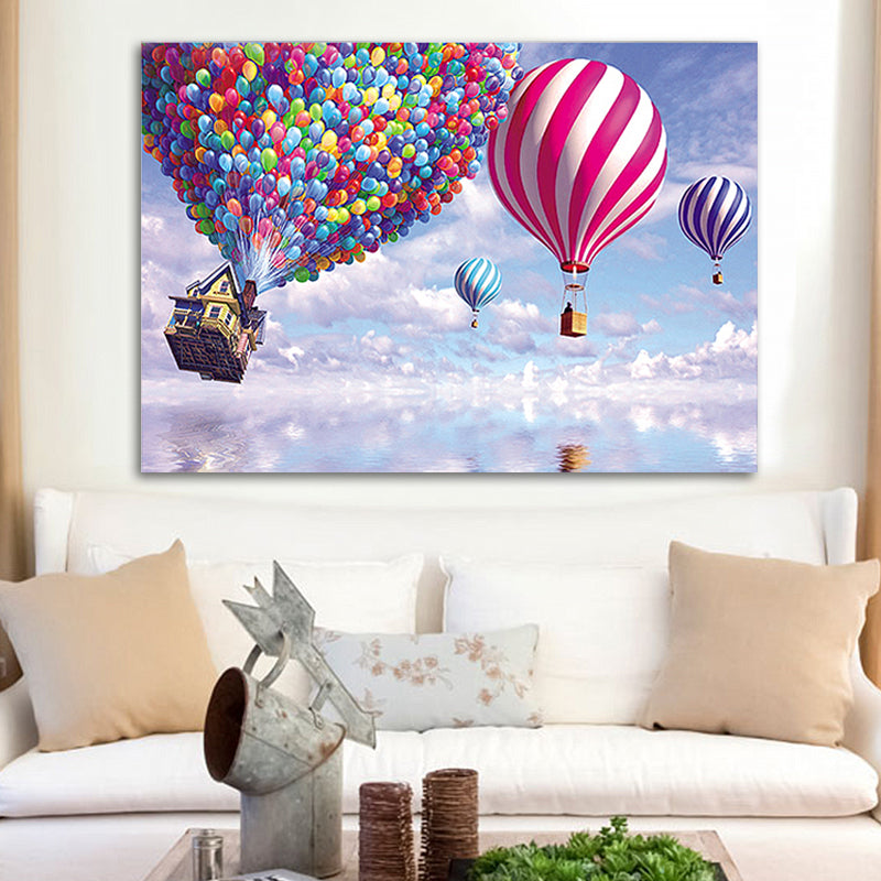 Purple Hot Air Balloon Painting Textured Children's Art Wrapped Canvas for Living Room Clearhalo 'Art Gallery' 'Canvas Art' 'Kids' Arts' 1655110