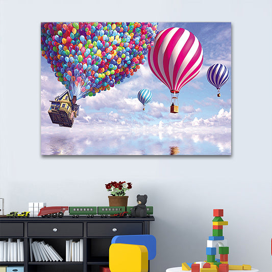Purple Hot Air Balloon Painting Textured Children's Art Wrapped Canvas for Living Room Clearhalo 'Art Gallery' 'Canvas Art' 'Kids' Arts' 1655111