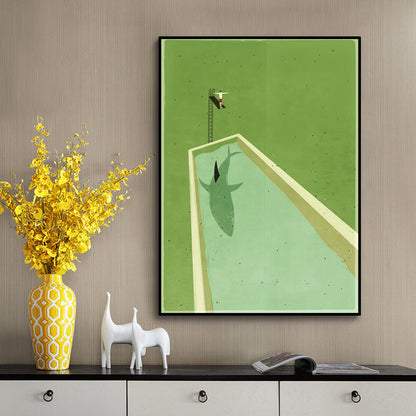 Canvas Textured Painting Scandinavian Diving and Shark Wall Decor in Green for Hallway Green Clearhalo 'Arts' 'Canvas Art' 1655123