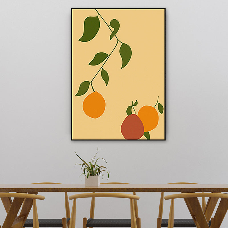 Orange and Leaf Wall Art Textured Nordic Living Room Canvas Print in Pastel Color Yellow Clearhalo 'Arts' 'Canvas Art' 1655130