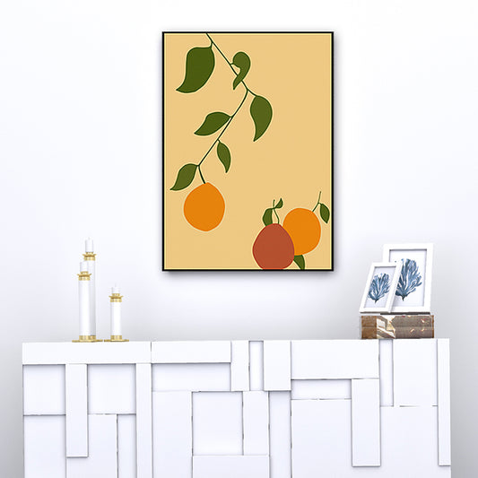 Orange and Leaf Wall Art Textured Nordic Living Room Canvas Print in Pastel Color