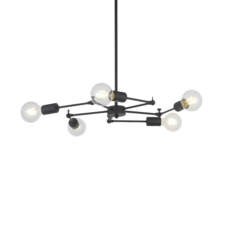 Multi Light Hanging Lamp with Exposed Bulb Metal Industrial Style Bedroom Adjustable Chandelier Light in Black Clearhalo 'Cast Iron' 'Ceiling Lights' 'Chandeliers' 'Industrial Chandeliers' 'Industrial' 'Metal' 'Middle Century Chandeliers' 'Rustic Chandeliers' 'Tiffany' Lighting' 165514