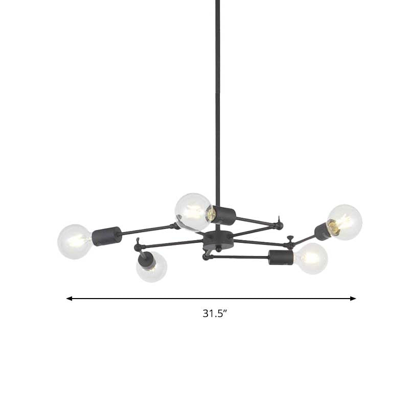Multi Light Hanging Lamp with Exposed Bulb Metal Industrial Style Bedroom Adjustable Chandelier Light in Black Clearhalo 'Cast Iron' 'Ceiling Lights' 'Chandeliers' 'Industrial Chandeliers' 'Industrial' 'Metal' 'Middle Century Chandeliers' 'Rustic Chandeliers' 'Tiffany' Lighting' 165515