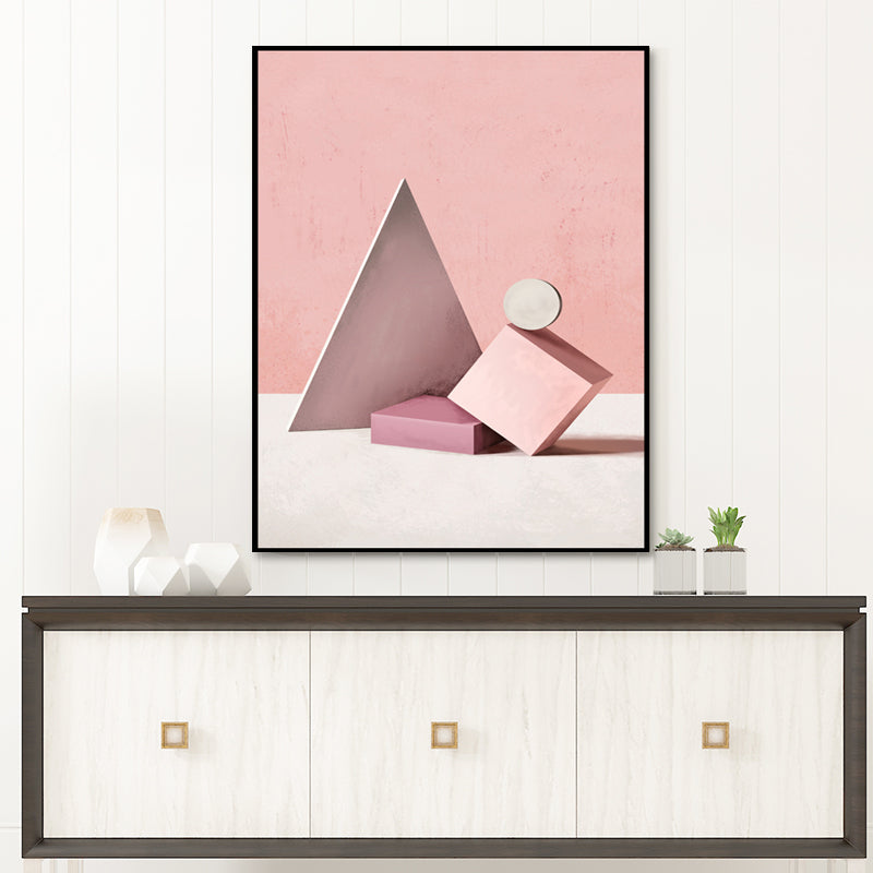 Morandi Abstract Wall Decor Nordic Textured Canvas Print in Soft Color for Hallway Pink Clearhalo 'Arts' 'Canvas Art' 1655159