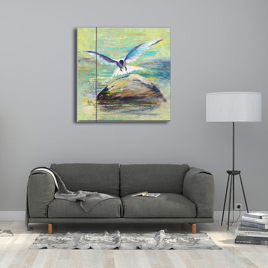 Seagull Painting Canvas Art French Country Textured Wall Decor in Green for Home Green Clearhalo 'Art Gallery' 'Canvas Art' 'Country Art Gallery' 'French Country' 'Rustic' Arts' 1655207
