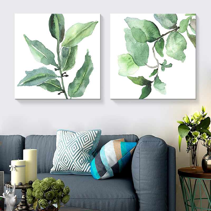 Farmhouse Wall Art Set in Green Leaf Branch Painting Canvas Print for Family Room Green Design 1 Clearhalo 'Art Gallery' 'Canvas Art' 'Country Art Gallery' 'French Country' 'Rustic' Arts' 1655246