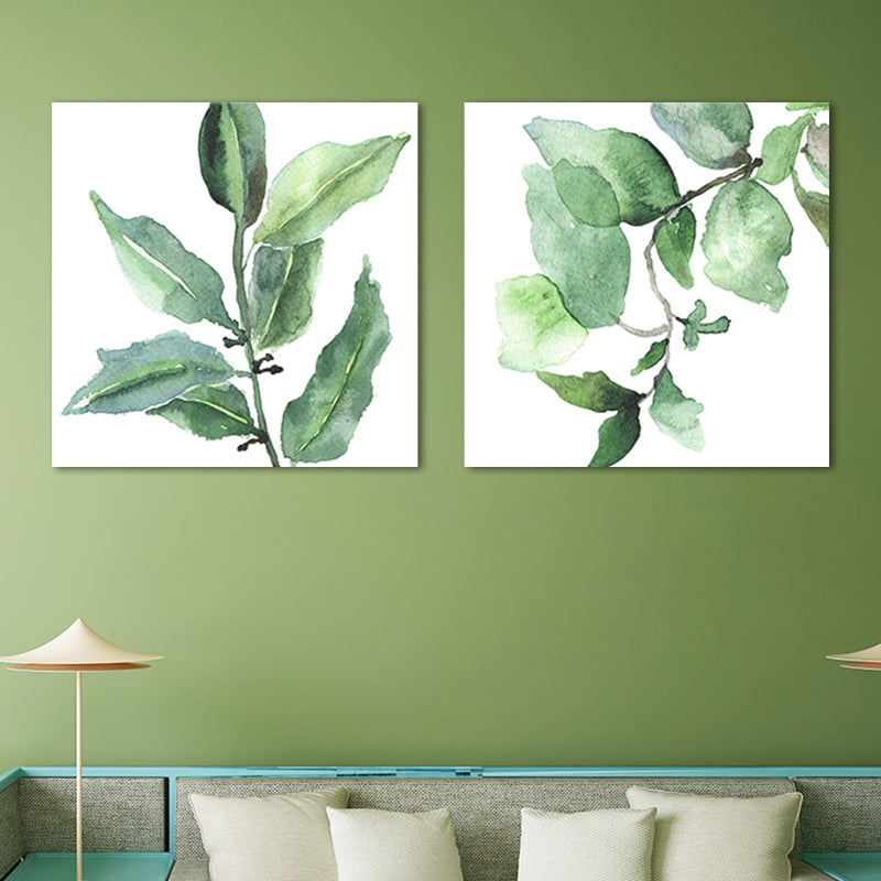 Farmhouse Wall Art Set in Green Leaf Branch Painting Canvas Print for Family Room Clearhalo 'Art Gallery' 'Canvas Art' 'Country Art Gallery' 'French Country' 'Rustic' Arts' 1655248