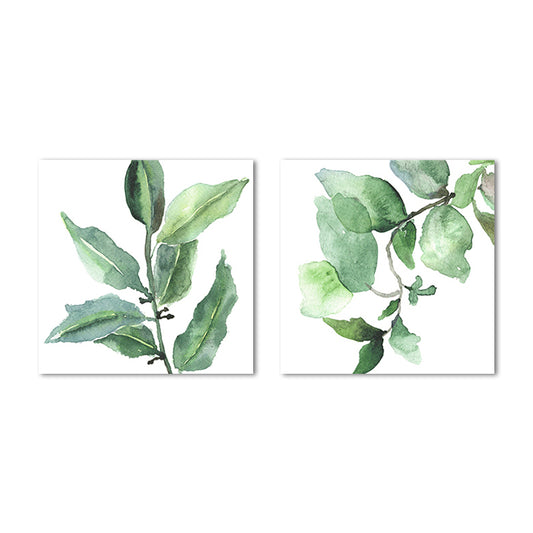 Farmhouse Wall Art Set in Green Leaf Branch Painting Canvas Print for Family Room Clearhalo 'Art Gallery' 'Canvas Art' 'Country Art Gallery' 'French Country' 'Rustic' Arts' 1655249