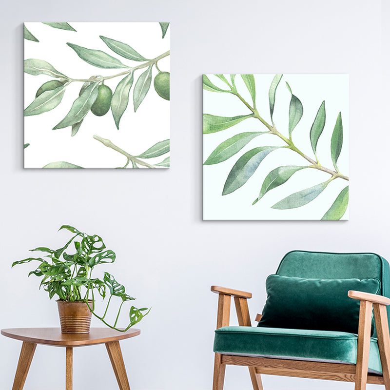 Farmhouse Wall Art Set in Green Leaf Branch Painting Canvas Print for Family Room Green Design 2 Clearhalo 'Art Gallery' 'Canvas Art' 'Country Art Gallery' 'French Country' 'Rustic' Arts' 1655252