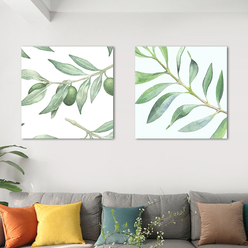 Farmhouse Wall Art Set in Green Leaf Branch Painting Canvas Print for Family Room Clearhalo 'Art Gallery' 'Canvas Art' 'Country Art Gallery' 'French Country' 'Rustic' Arts' 1655253