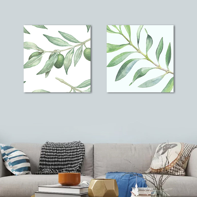 Farmhouse Wall Art Set in Green Leaf Branch Painting Canvas Print for Family Room Clearhalo 'Art Gallery' 'Canvas Art' 'Country Art Gallery' 'French Country' 'Rustic' Arts' 1655254