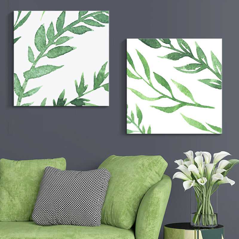 Farmhouse Wall Art Set in Green Leaf Branch Painting Canvas Print for Family Room Green Design 4 Clearhalo 'Art Gallery' 'Canvas Art' 'Country Art Gallery' 'French Country' 'Rustic' Arts' 1655260