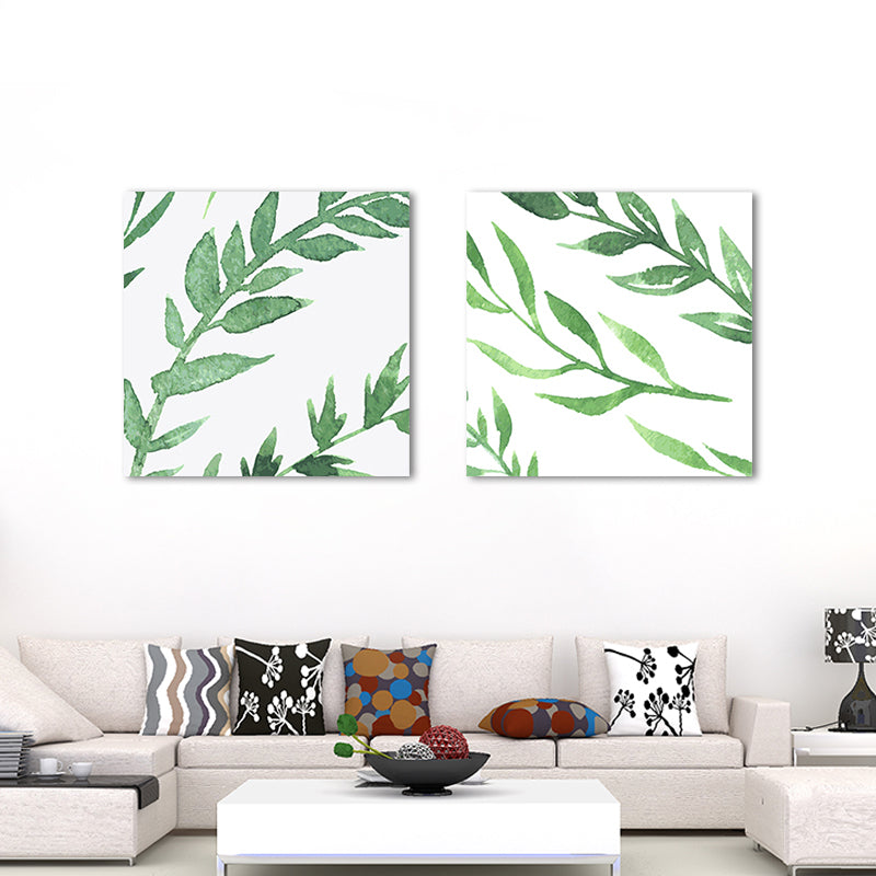 Farmhouse Wall Art Set in Green Leaf Branch Painting Canvas Print for Family Room Clearhalo 'Art Gallery' 'Canvas Art' 'Country Art Gallery' 'French Country' 'Rustic' Arts' 1655261