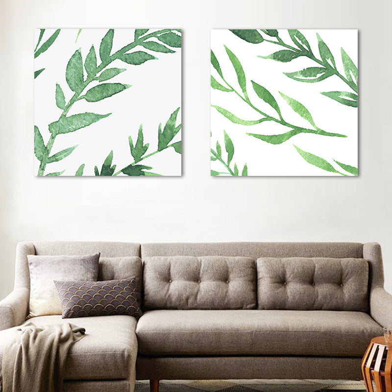Farmhouse Wall Art Set in Green Leaf Branch Painting Canvas Print for Family Room Clearhalo 'Art Gallery' 'Canvas Art' 'Country Art Gallery' 'French Country' 'Rustic' Arts' 1655262