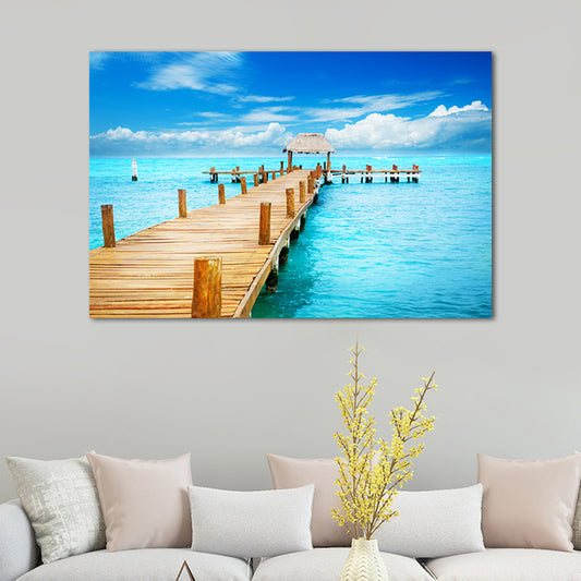 Pastel Color Modern Wall Art Wooden Bridge in Sea Scenery Canvas Print for Home Clearhalo 'Art Gallery' 'Canvas Art' 'Contemporary Art Gallery' 'Modern' Arts' 1655278