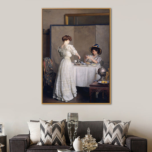 Classic Dinnertime Painting Canvas Print White Textured Wall Art for House Interior White Clearhalo 'Art Gallery' 'Canvas Art' 'Traditional' Arts' 1655289
