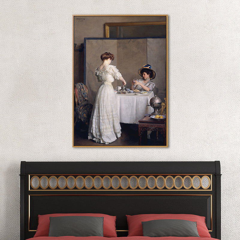Classic Dinnertime Painting Canvas Print White Textured Wall Art for House Interior Clearhalo 'Art Gallery' 'Canvas Art' 'Traditional' Arts' 1655290