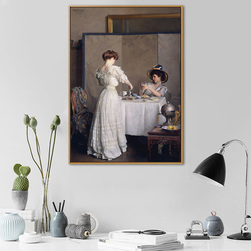 Classic Dinnertime Painting Canvas Print White Textured Wall Art for House Interior Clearhalo 'Art Gallery' 'Canvas Art' 'Traditional' Arts' 1655291