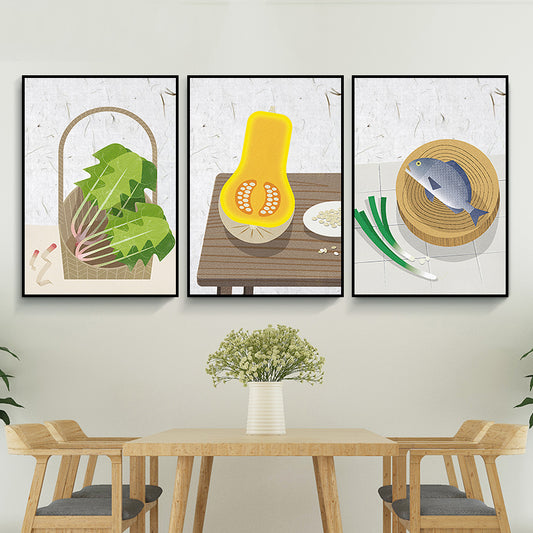 Vegetable and Meat Canvas Print Dining Room Painting Grey Wall Art Set (Multiple Sizes) Grey Clearhalo 'Art Gallery' 'Canvas Art' 'Kids' Arts' 1655296