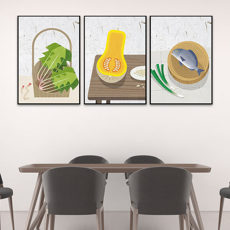 Vegetable and Meat Canvas Print Dining Room Painting Grey Wall Art Set (Multiple Sizes) Clearhalo 'Art Gallery' 'Canvas Art' 'Kids' Arts' 1655297