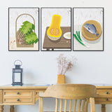Vegetable and Meat Canvas Print Dining Room Painting Grey Wall Art Set (Multiple Sizes) Clearhalo 'Art Gallery' 'Canvas Art' 'Kids' Arts' 1655298